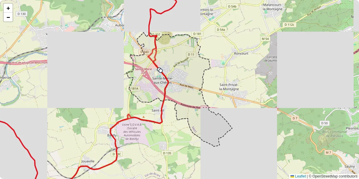 Carte du réseau de transport en commun à Sainte-Marie-aux-Chênes - lignes de bus et arrêts