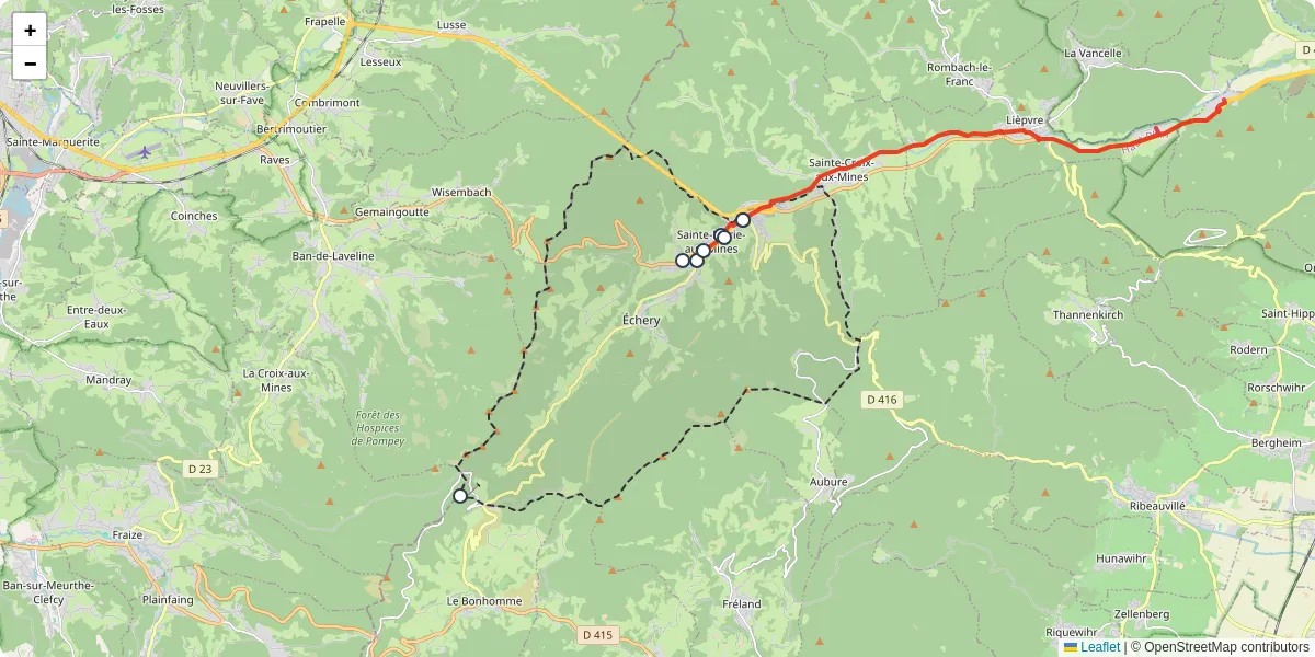 Carte du réseau de transport en commun à Sainte-Marie-aux-Mines - lignes de bus et arrêts