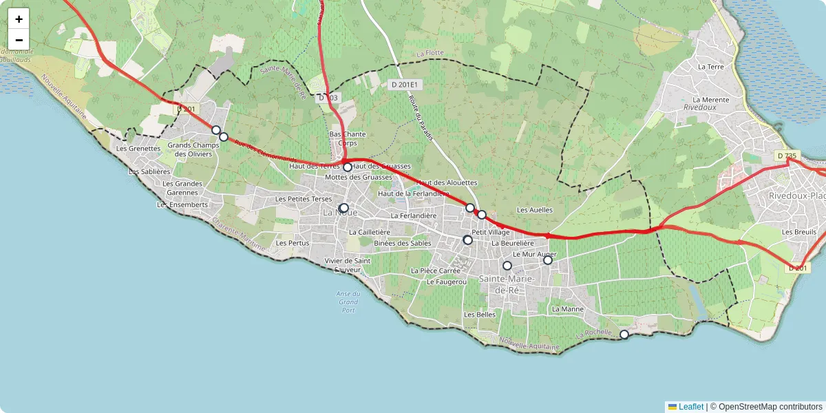 Carte du réseau de transport en commun à Sainte-Marie-de-Ré - lignes de bus et arrêts