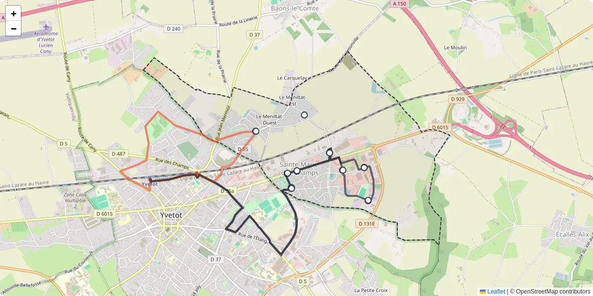 Carte du réseau de transport en commun à Sainte-Marie-des-Champs - lignes de bus et arrêts
