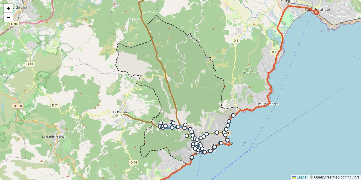 Carte du réseau de transport en commun à Sainte-Maxime - lignes de bus et arrêts