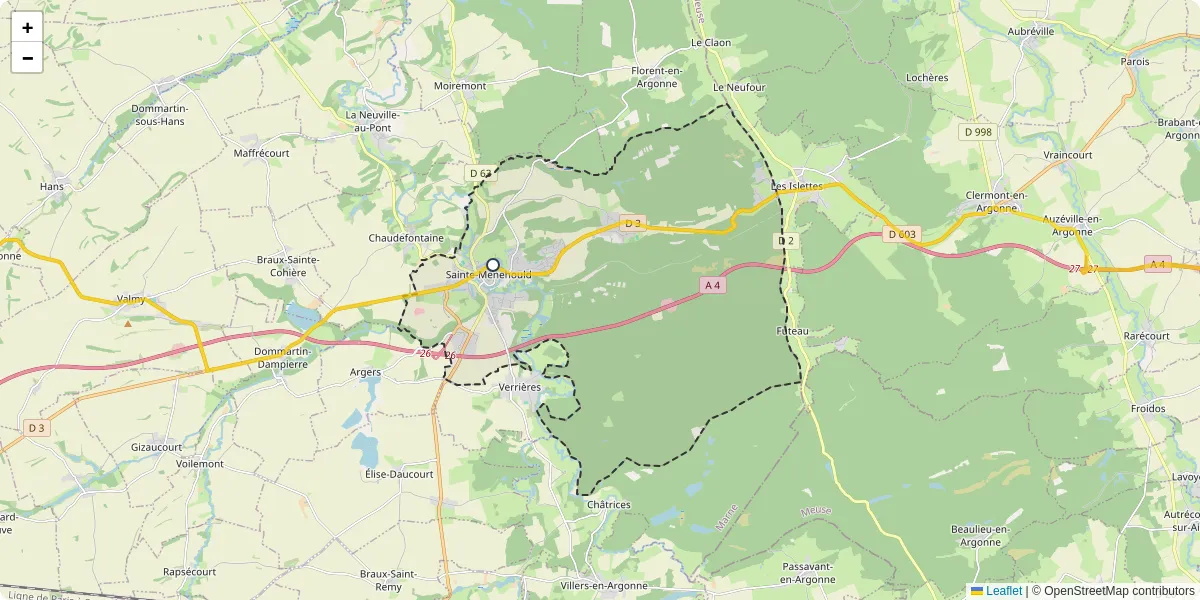 Carte du réseau de transport en commun à Sainte-Menehould - lignes de bus et arrêts