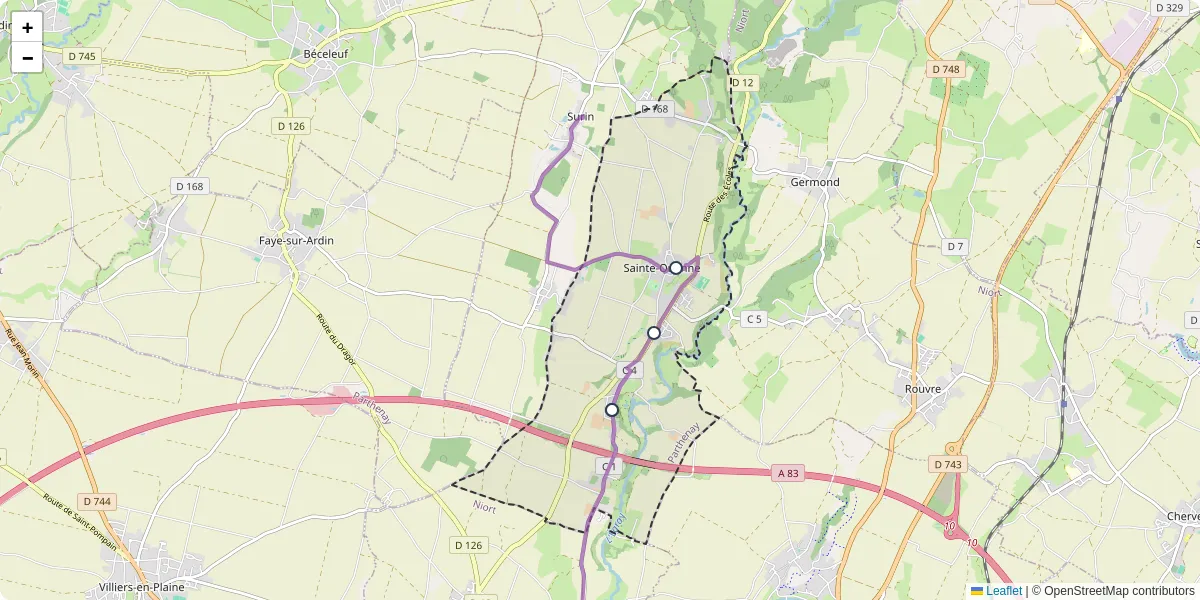 Carte du réseau de transport en commun à Sainte-Ouenne - lignes de bus et arrêts