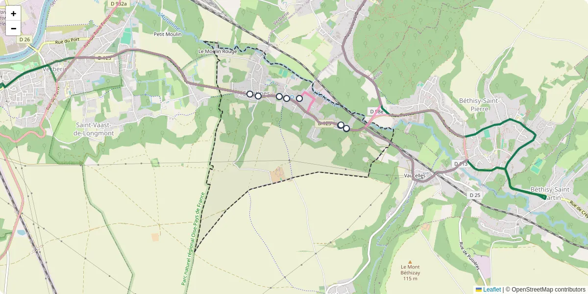 Carte du réseau de transport en commun à Saintines - lignes de bus et arrêts