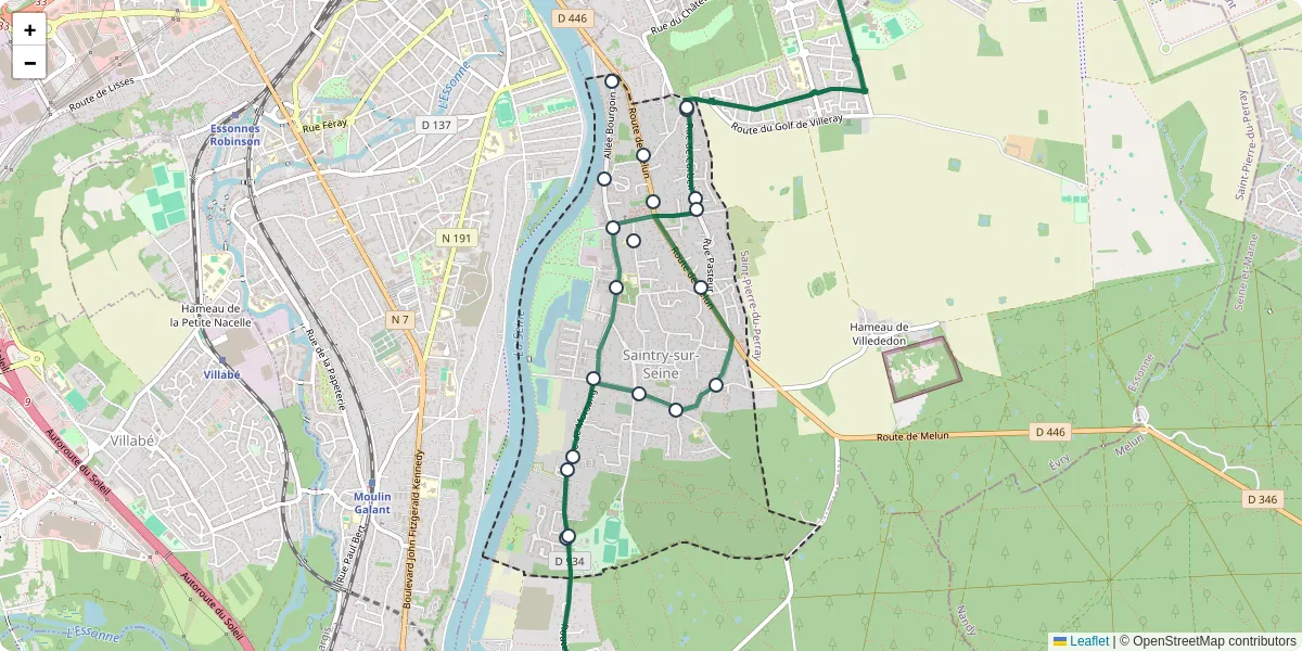 Carte du réseau de transport en commun à Saintry-sur-Seine - lignes de bus et arrêts
