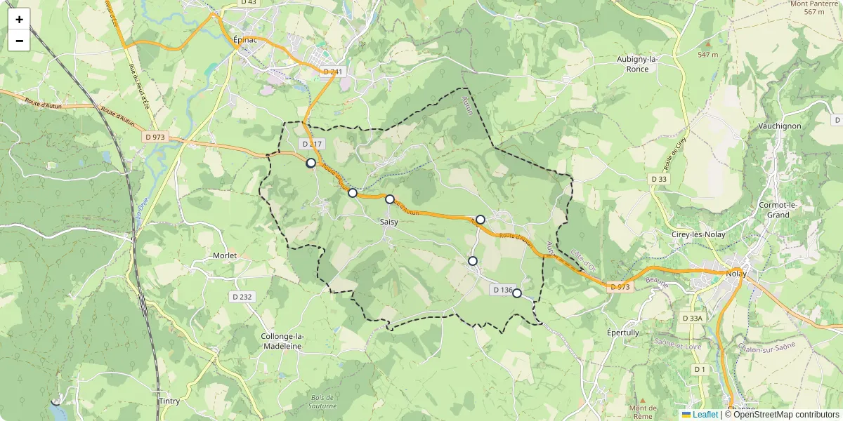 Carte du réseau de transport en commun à Saisy - lignes de bus et arrêts