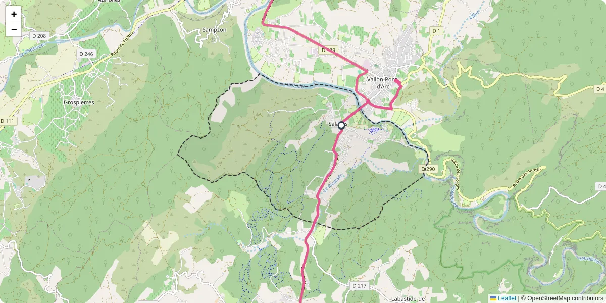 Carte du réseau de transport en commun à Salavas - lignes de bus et arrêts