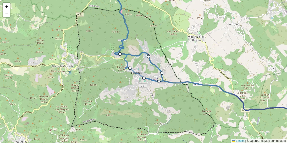 Carte du réseau de transport en commun à Salernes - lignes de bus et arrêts