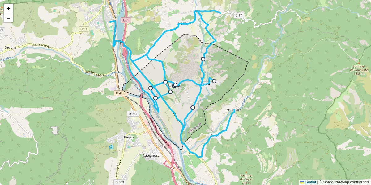 Carte du réseau de transport en commun à Salignac - lignes de bus et arrêts
