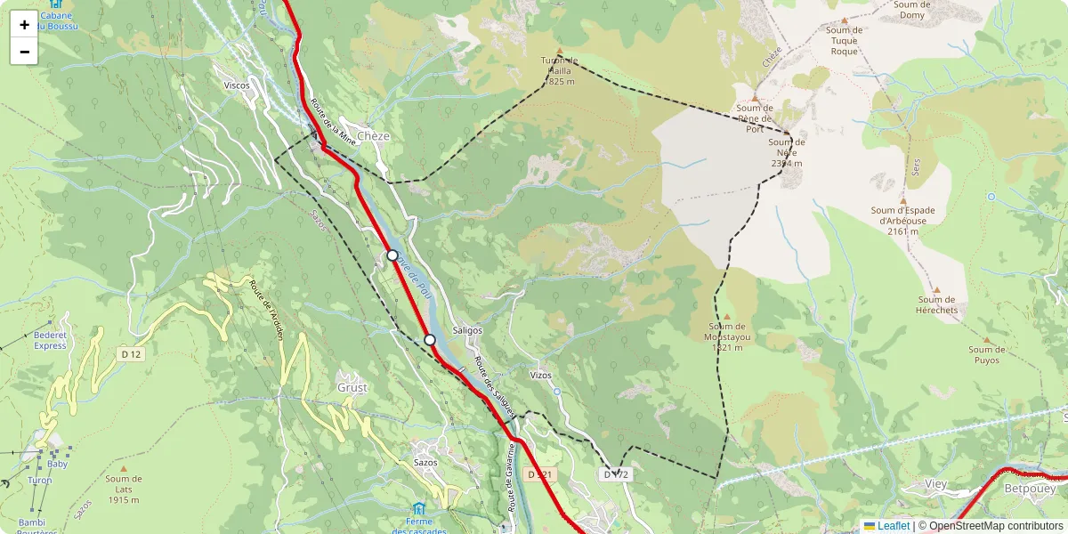 Carte du réseau de transport en commun à Saligos - lignes de bus et arrêts