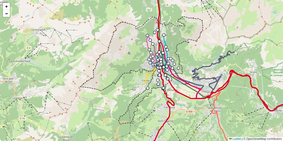 Carte du réseau de transport en commun à Sallanches - lignes de bus et arrêts