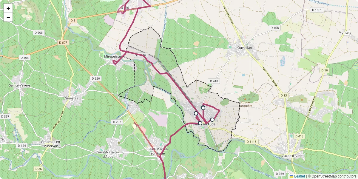 Carte du réseau de transport en commun à Sallèles-d'Aude - lignes de bus et arrêts