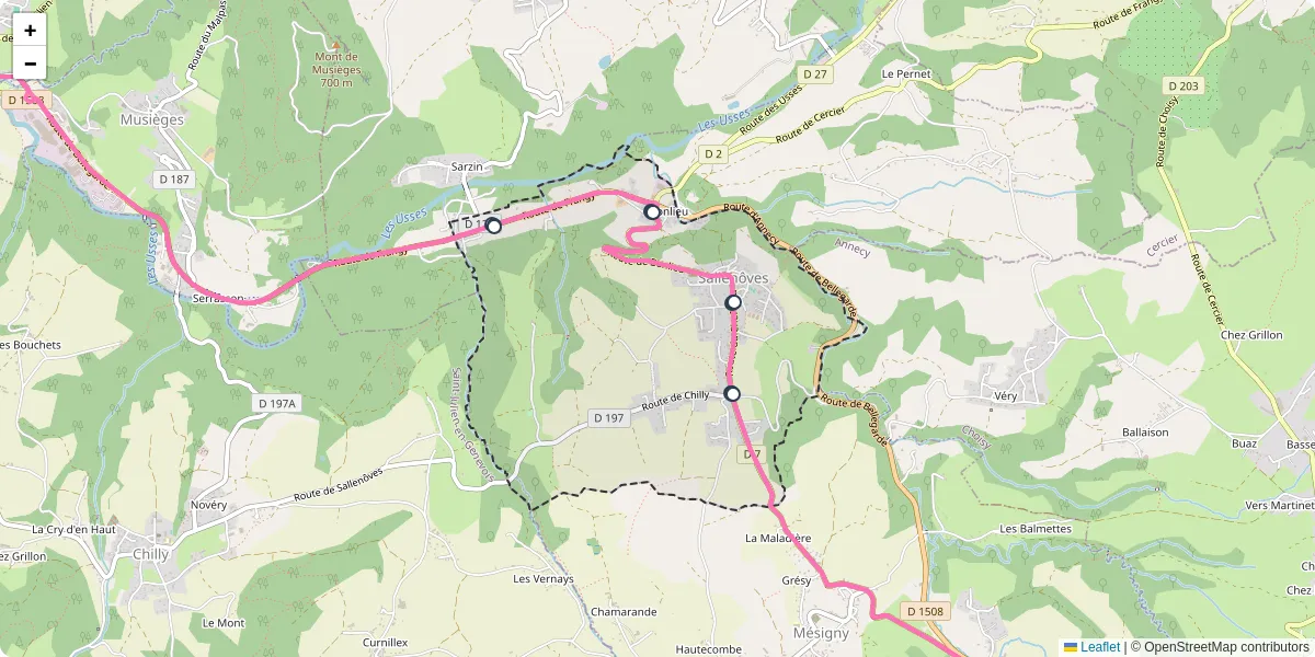 Carte du réseau de transport en commun à Sallenôves - lignes de bus et arrêts