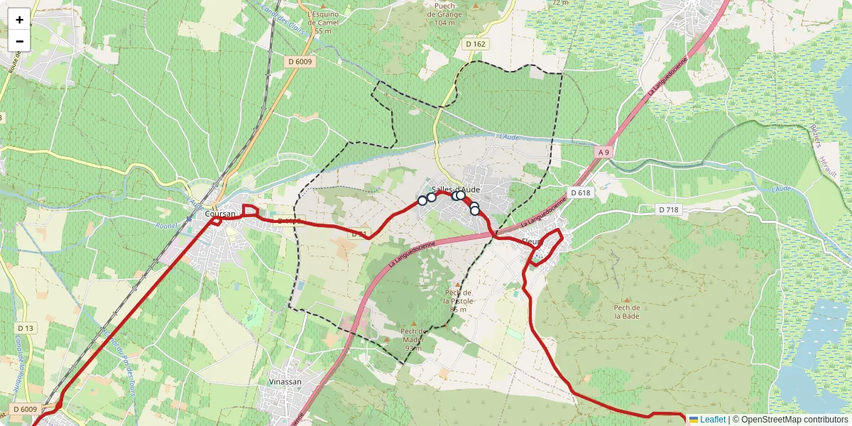 Carte du réseau de transport en commun à Salles-d'Aude - lignes de bus et arrêts