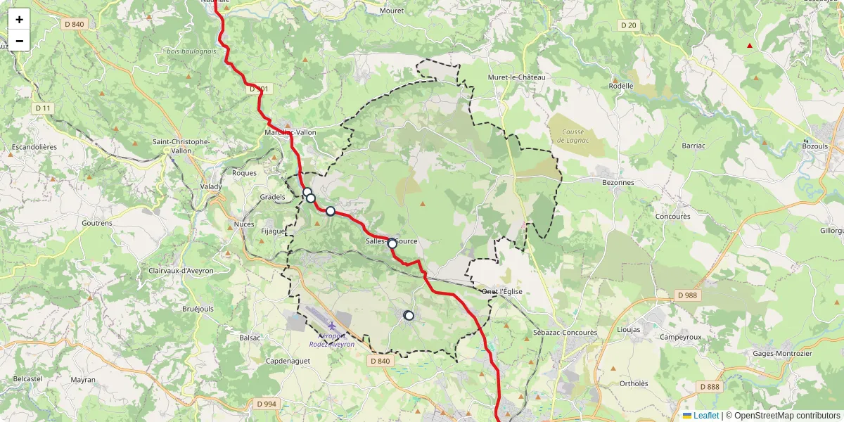 Carte du réseau de transport en commun à Salles-la-Source - lignes de bus et arrêts