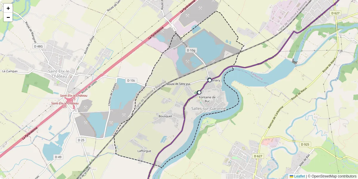 Carte du réseau de transport en commun à Salles-sur-Garonne - lignes de bus et arrêts