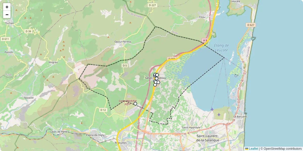 Carte du réseau de transport en commun à Salses-le-Château - lignes de bus et arrêts