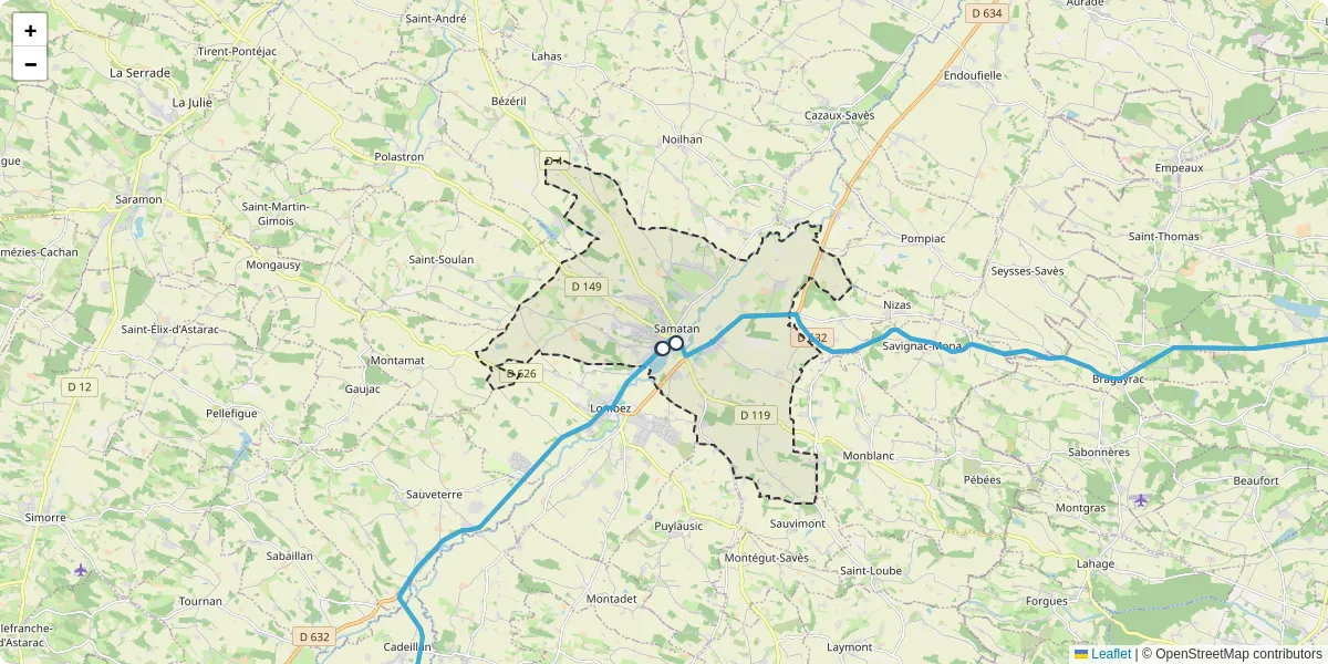 Carte du réseau de transport en commun à Samatan - lignes de bus et arrêts