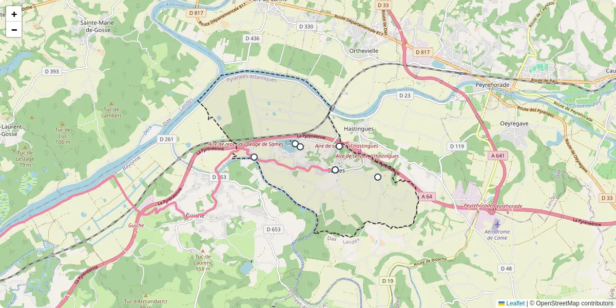 Carte du réseau de transport en commun à Sames - lignes de bus et arrêts