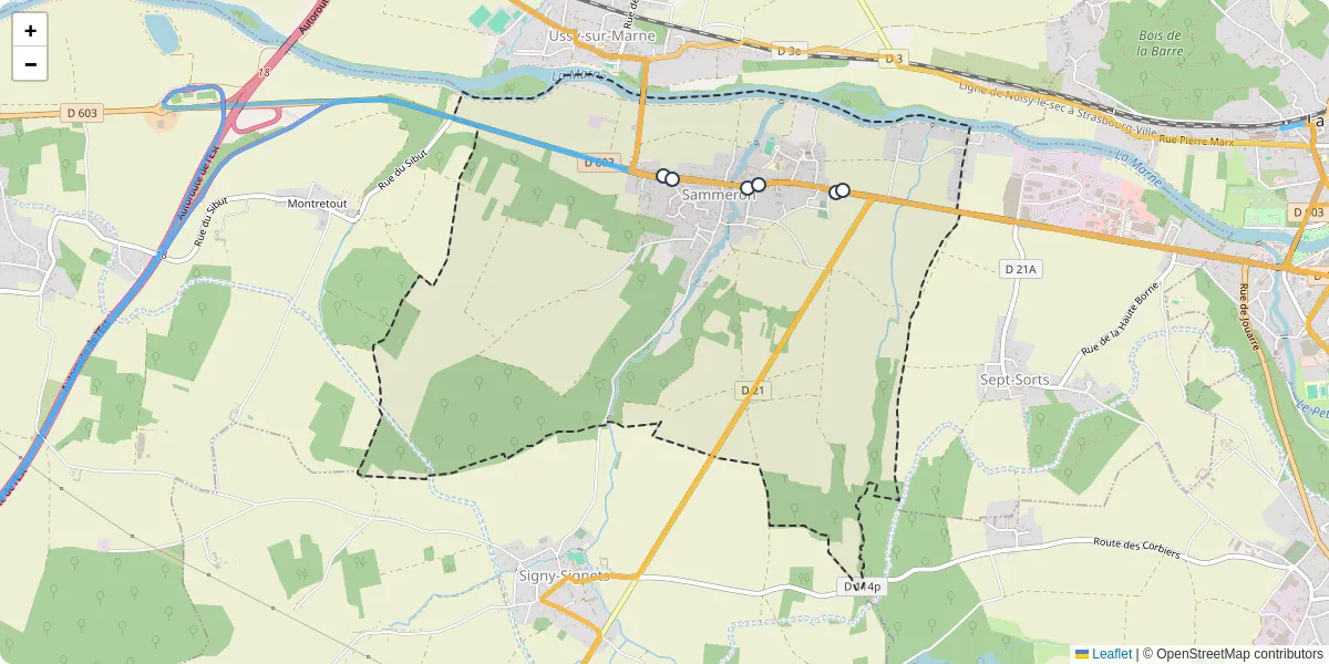 Carte du réseau de transport en commun à Sammeron - lignes de bus et arrêts