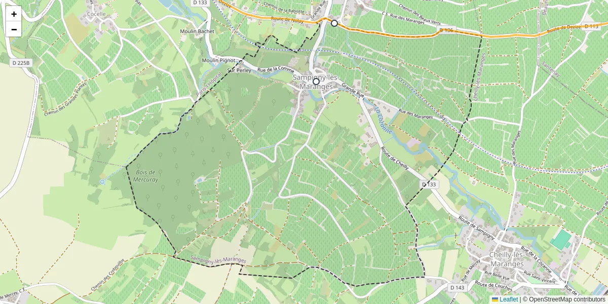 Carte du réseau de transport en commun à Sampigny-lès-Maranges - lignes de bus et arrêts