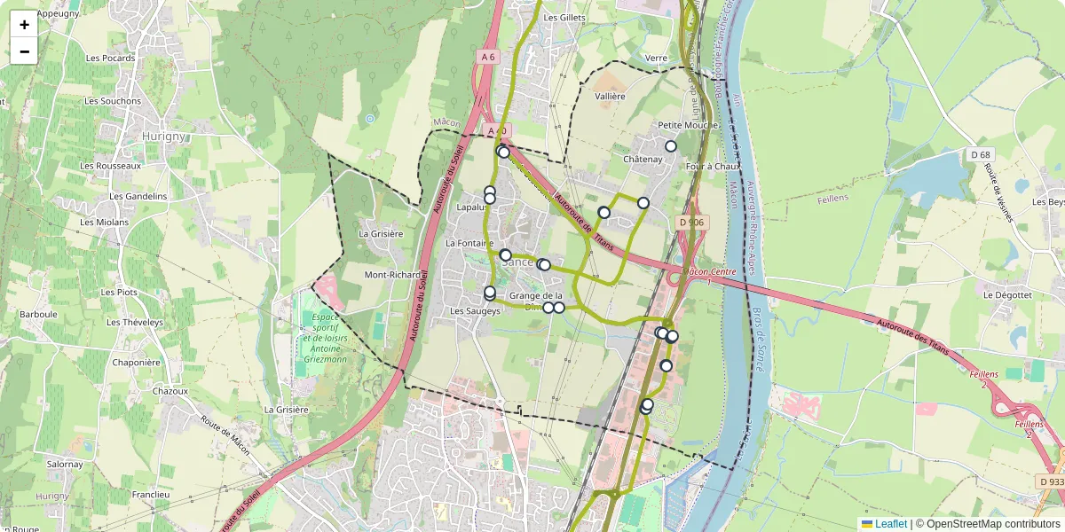 Carte du réseau de transport en commun à Sancé - lignes de bus et arrêts