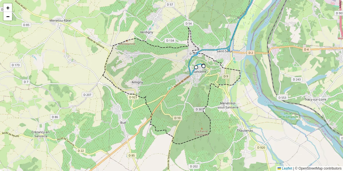 Carte du réseau de transport en commun à Sancerre - lignes de bus et arrêts