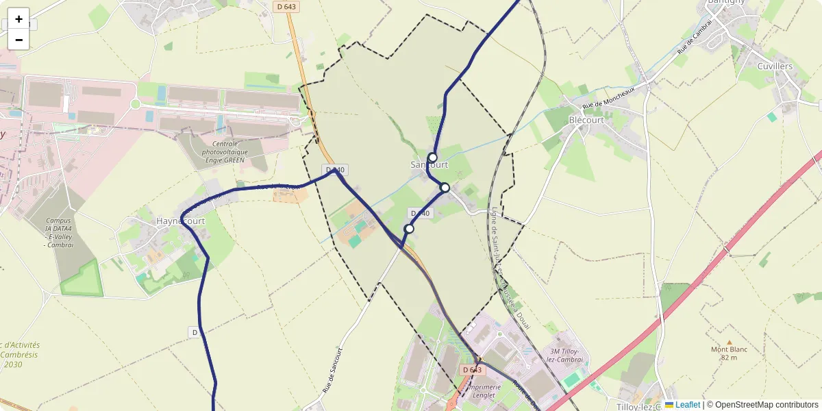 Carte du réseau de transport en commun à Sancourt - lignes de bus et arrêts
