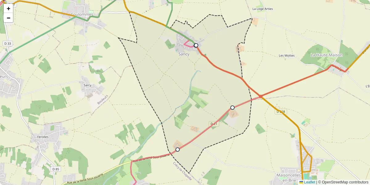 Carte du réseau de transport en commun à Sancy - lignes de bus et arrêts