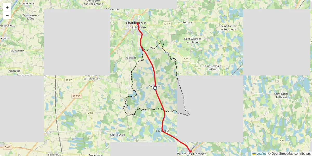 Carte du réseau de transport en commun à Sandrans - lignes de bus et arrêts