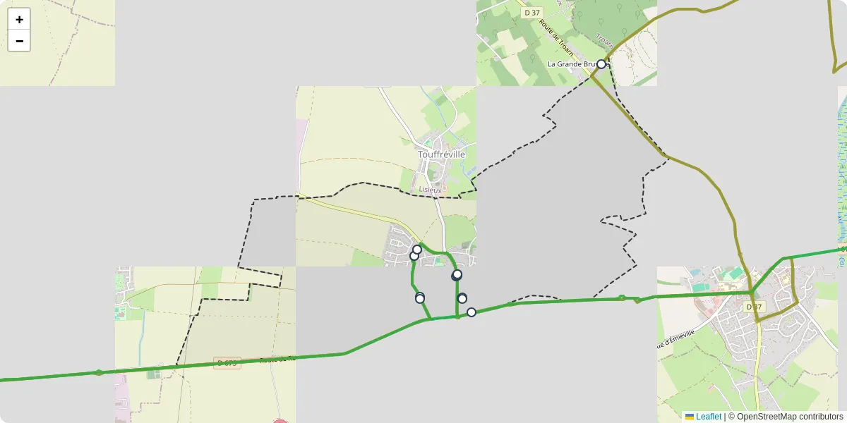 Carte du réseau de transport en commun à Sannerville - lignes de bus et arrêts