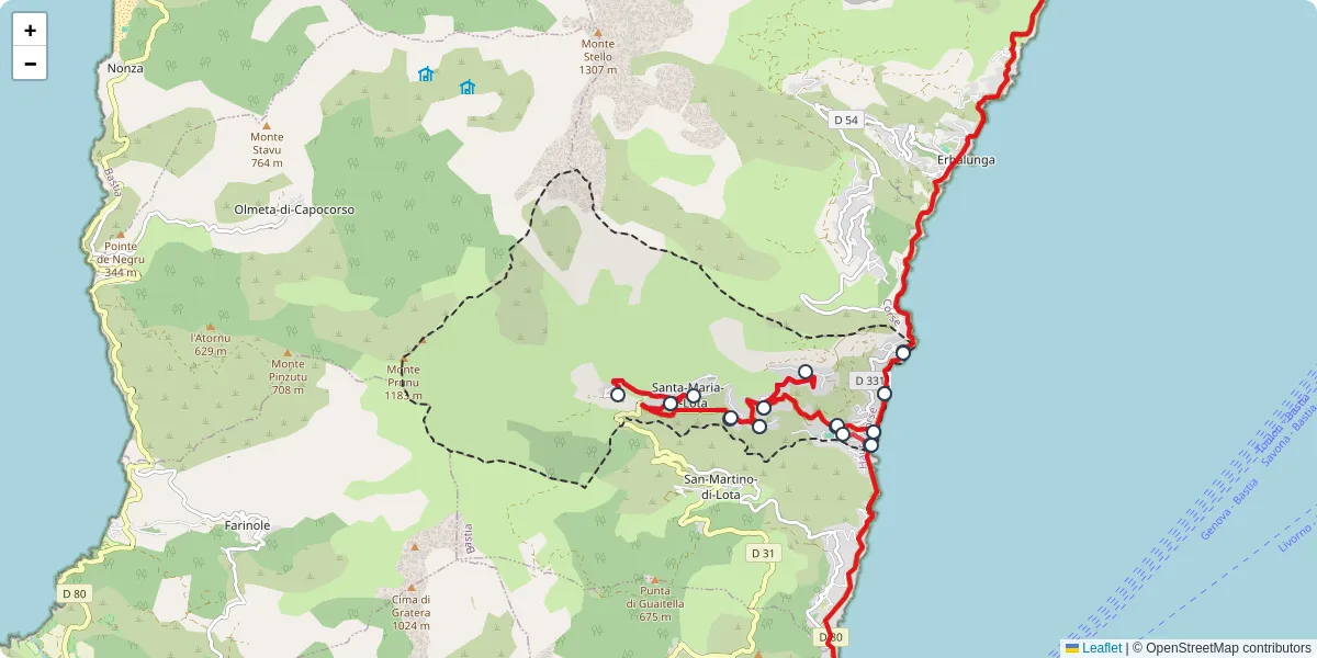 Carte du réseau de transport en commun à Santa-Maria-di-Lota - lignes de bus et arrêts