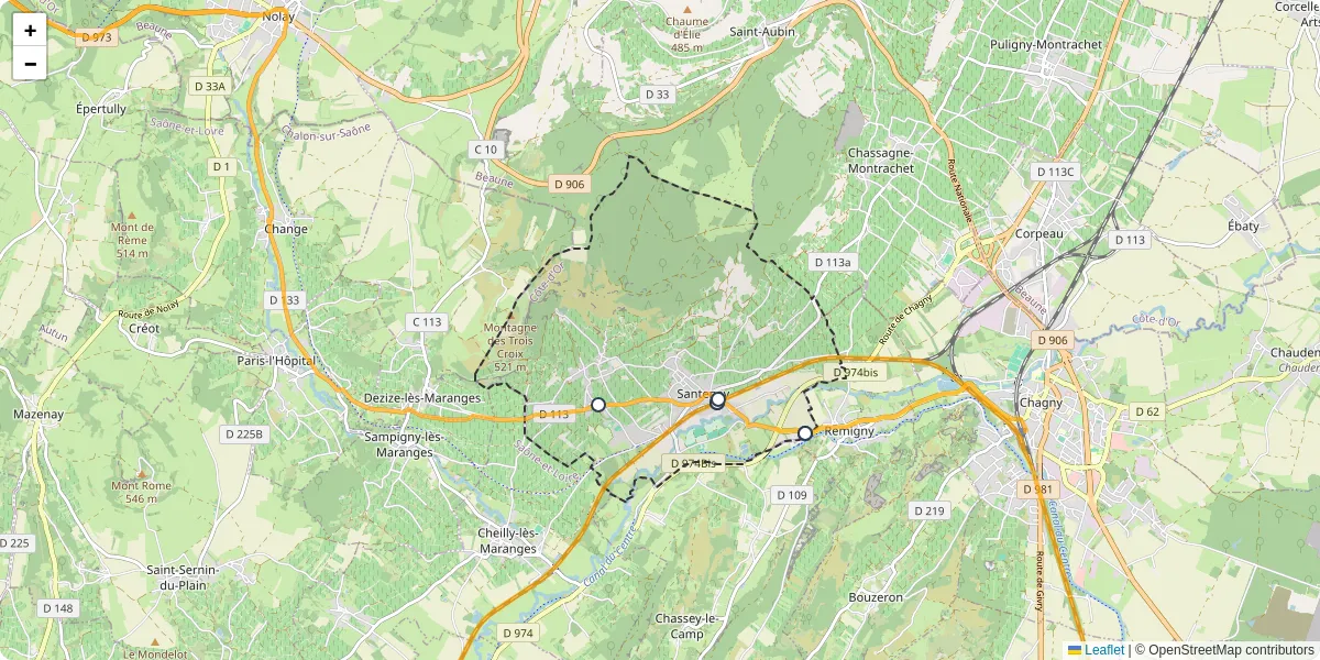 Carte du réseau de transport en commun à Santenay - lignes de bus et arrêts