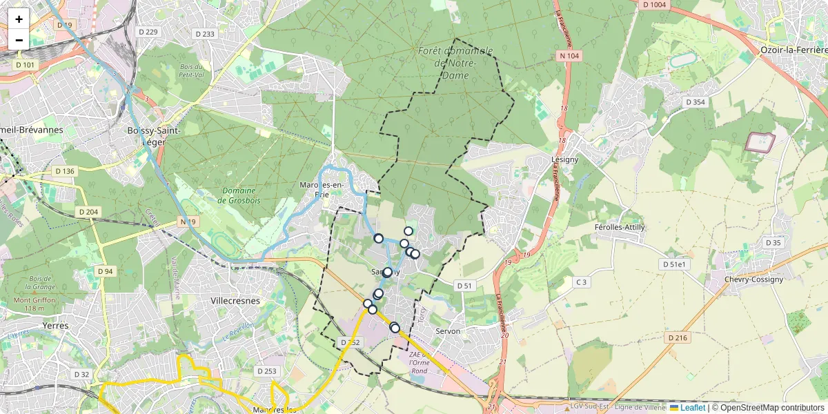 Carte du réseau de transport en commun à Santeny - lignes de bus et arrêts