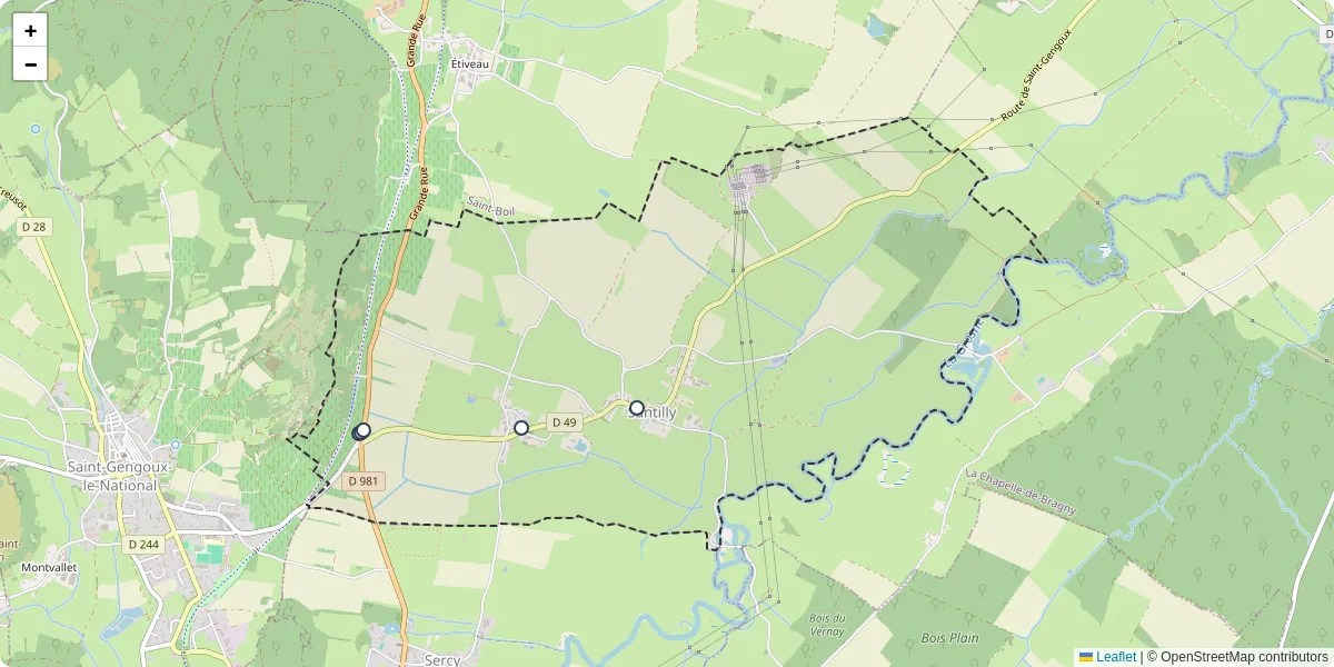 Carte du réseau de transport en commun à Santilly - lignes de bus et arrêts