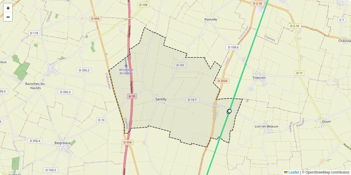 Carte du réseau de transport en commun à Santilly - lignes de bus et arrêts