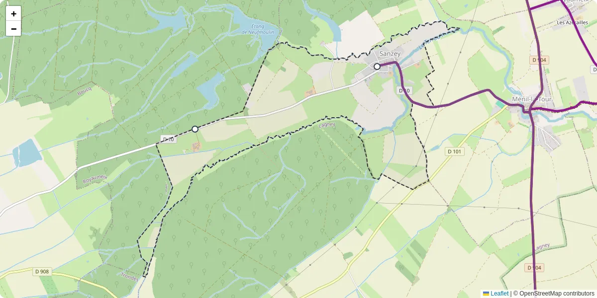 Carte du réseau de transport en commun à Sanzey - lignes de bus et arrêts