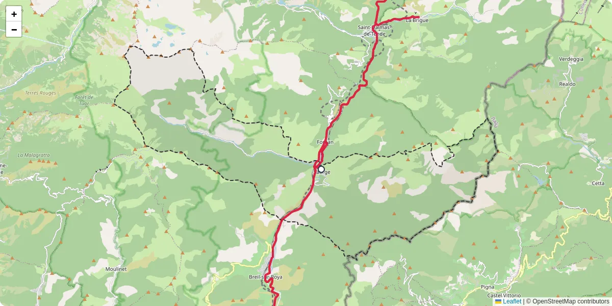 Carte du réseau de transport en commun à Saorge - lignes de bus et arrêts