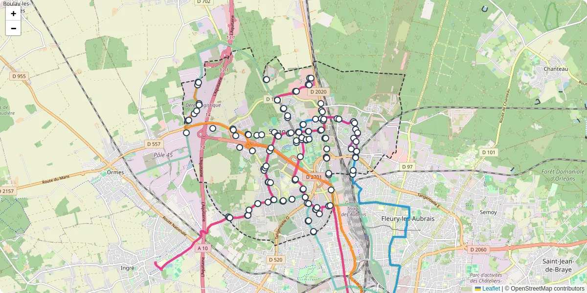 Carte du réseau de transport en commun à Saran - lignes de bus et arrêts