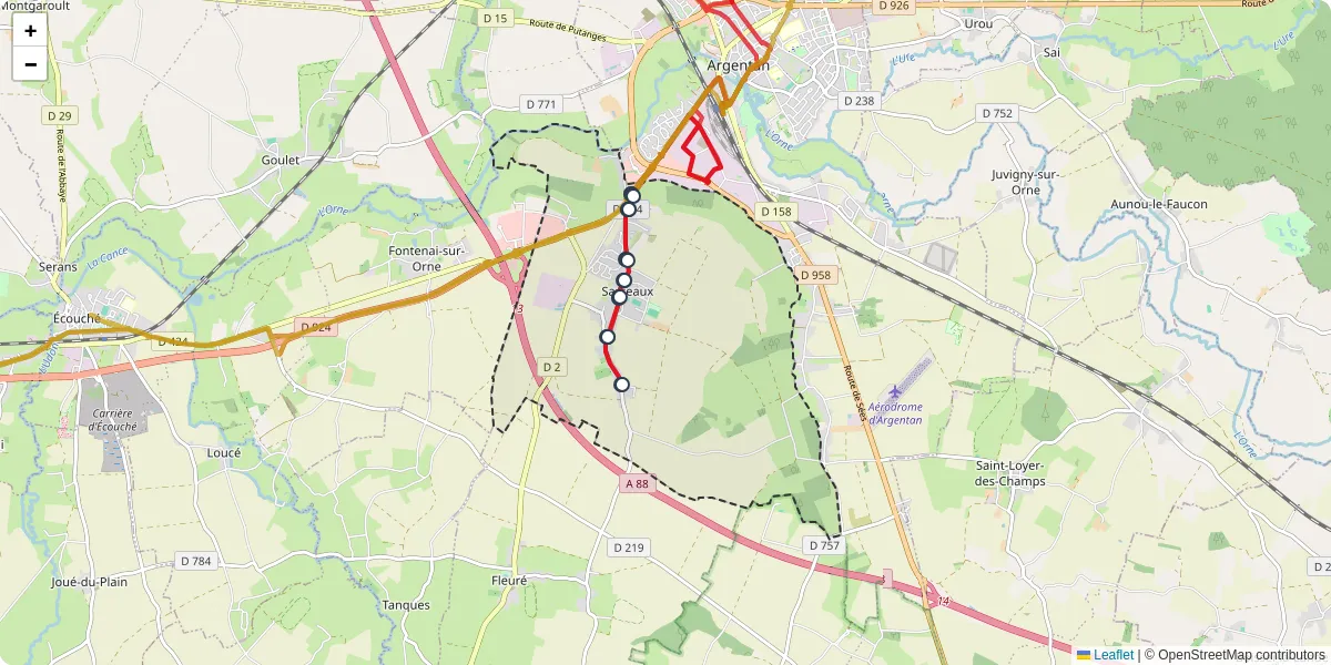 Carte du réseau de transport en commun à Sarceaux - lignes de bus et arrêts