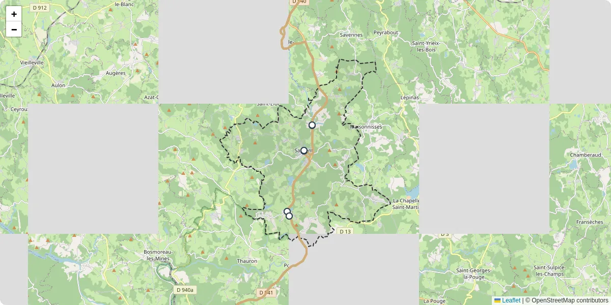 Carte du réseau de transport en commun à Sardent - lignes de bus et arrêts
