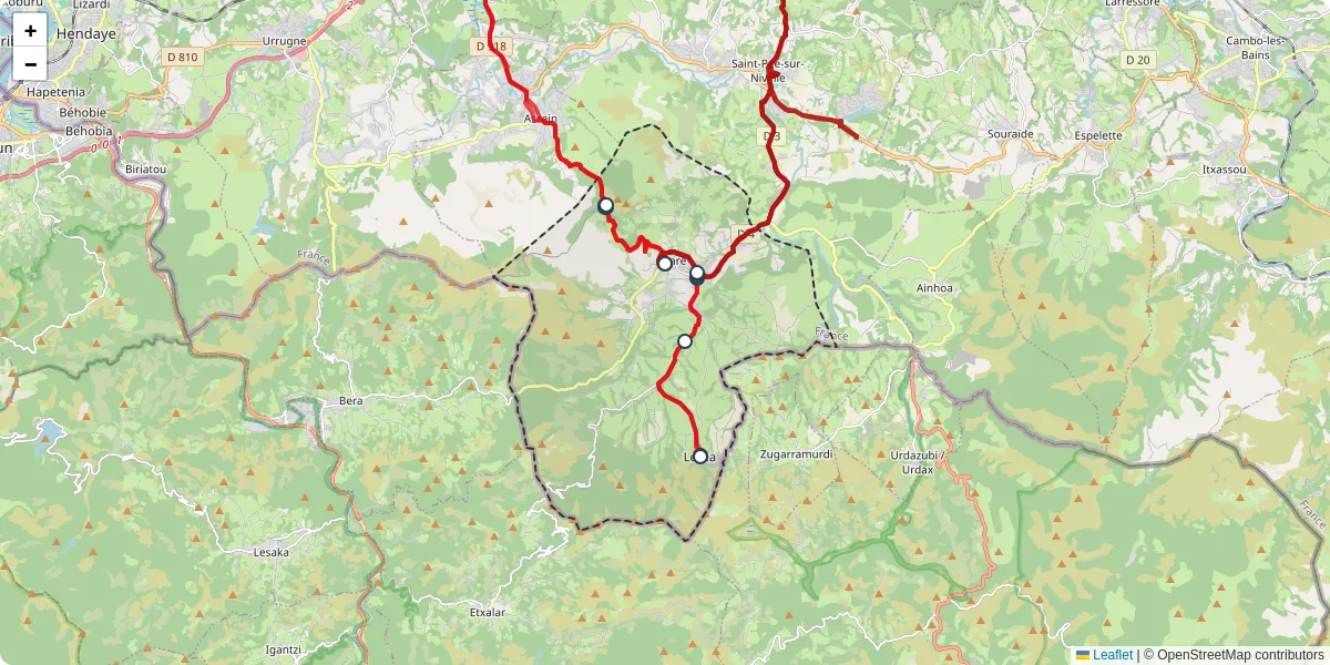 Carte du réseau de transport en commun à Sare - lignes de bus et arrêts