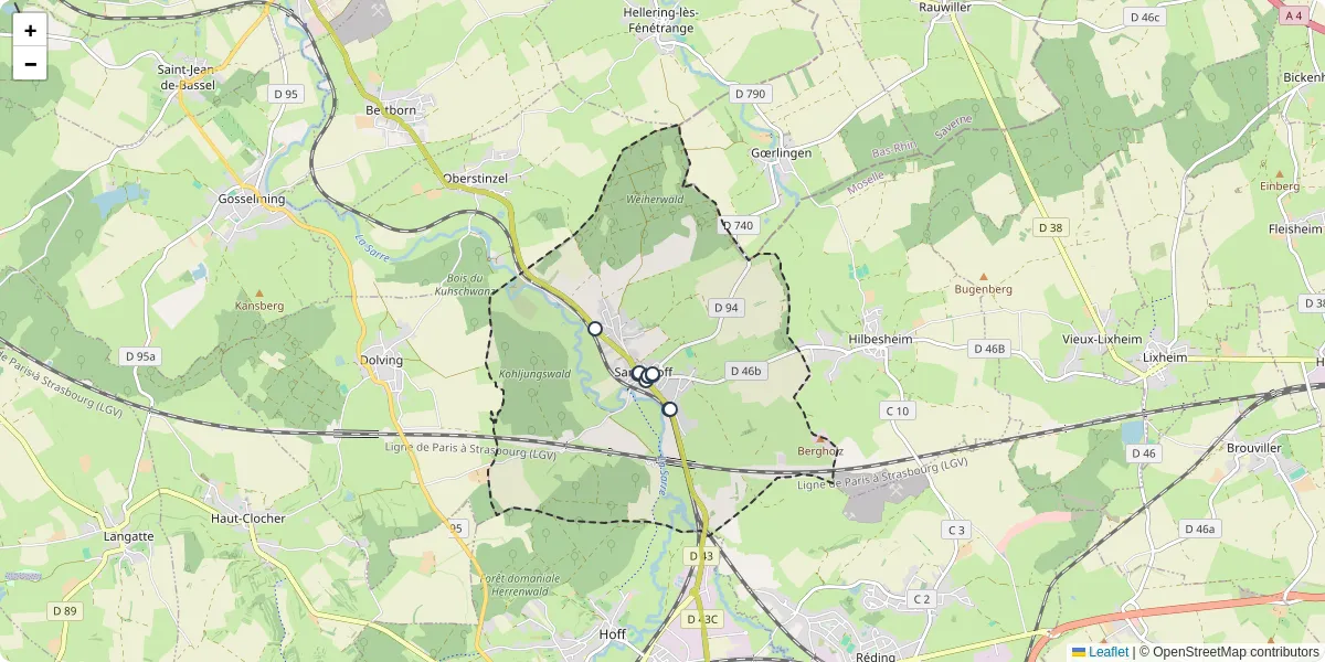 Carte du réseau de transport en commun à Sarraltroff - lignes de bus et arrêts