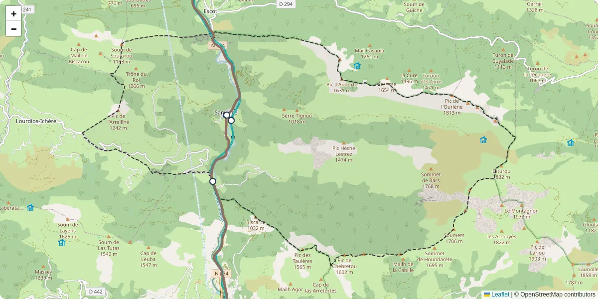 Carte du réseau de transport en commun à Sarrance - lignes de bus et arrêts