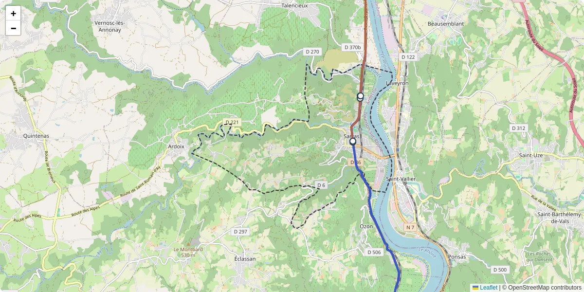 Carte du réseau de transport en commun à Sarras - lignes de bus et arrêts