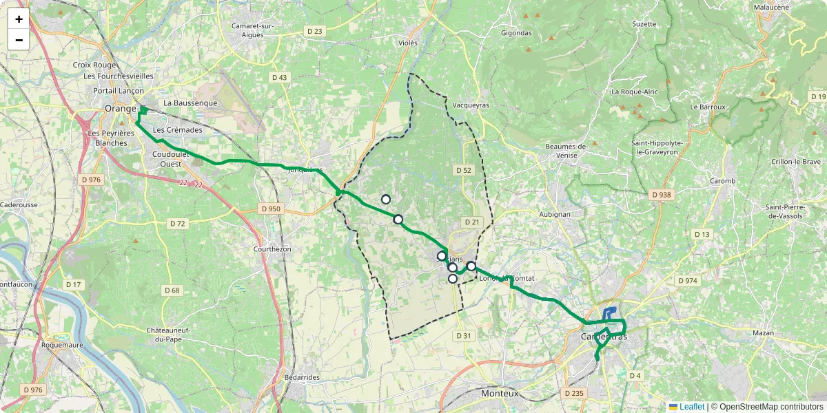Carte du réseau de transport en commun à Sarrians - lignes de bus et arrêts