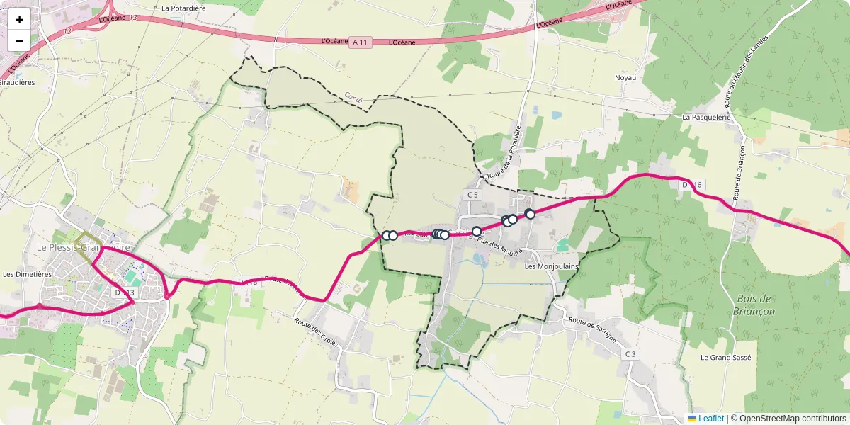 Carte du réseau de transport en commun à Sarrigné - lignes de bus et arrêts