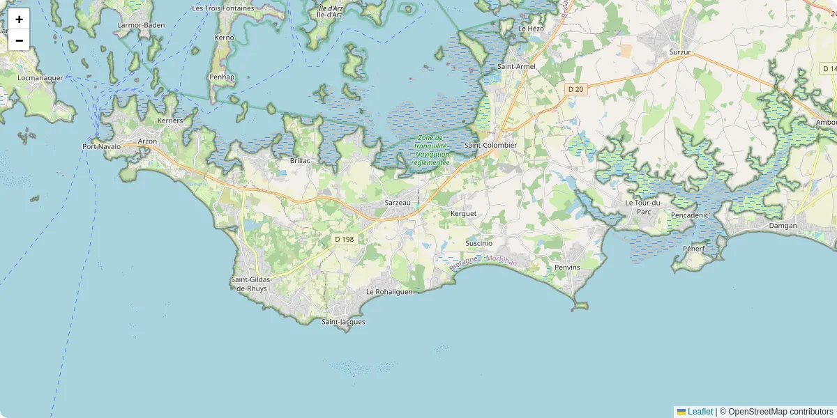 Carte du réseau de transport en commun à Sarzeau - lignes de bus et arrêts