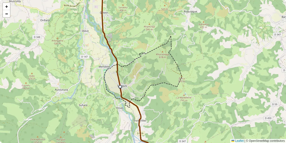 Carte du réseau de transport en commun à Sauguis-Saint-Étienne - lignes de bus et arrêts