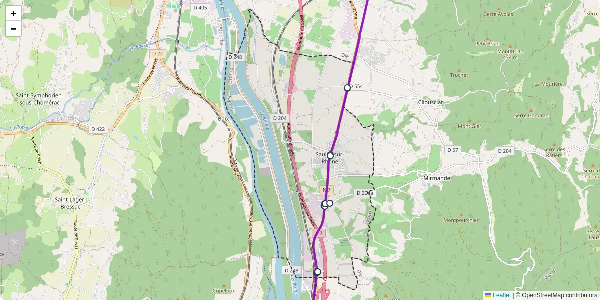 Carte du réseau de transport en commun à Saulce-sur-Rhône - lignes de bus et arrêts